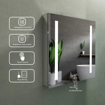 Erie Rectangular Silver Aluminum Recessed or Surface Mount LED Mirror Medicine Cabinet